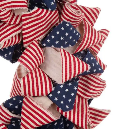 Glitzhome&reg; 18.9" Fabric Stripes & Stars Wreath {6}