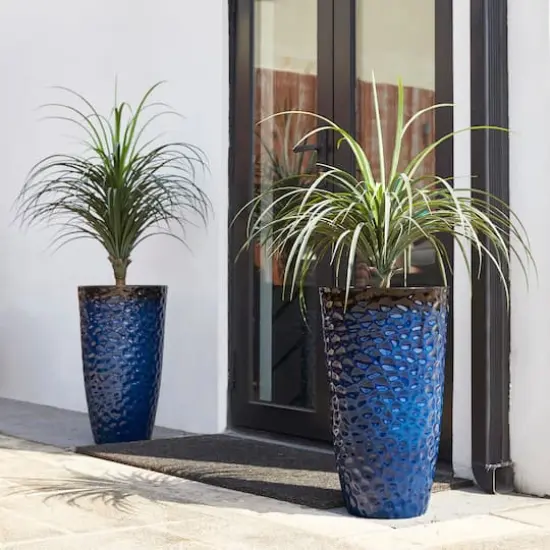 Glitzhome® 23.75" Eco-Friendly Honeycomb Textured Cobalt Blue Tall Plastic Planters, 2ct. {5}