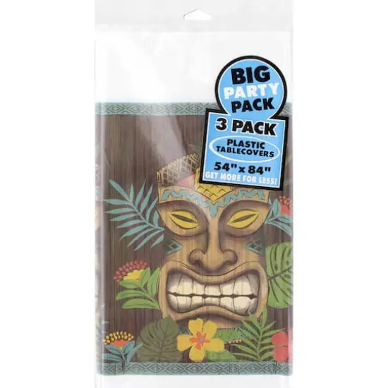84'' x 54'' Vintage Tiki Plastic Table Cover {1}