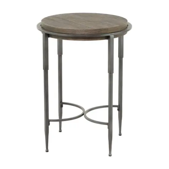 25" Dark Brown Metal Industrial Accent Table {1}