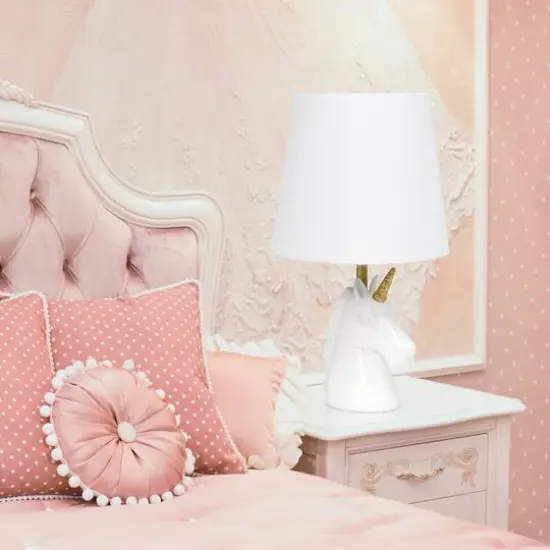 Simple Designs 15.5" Unicorn Table Lamp White/Gold Glitter {6}