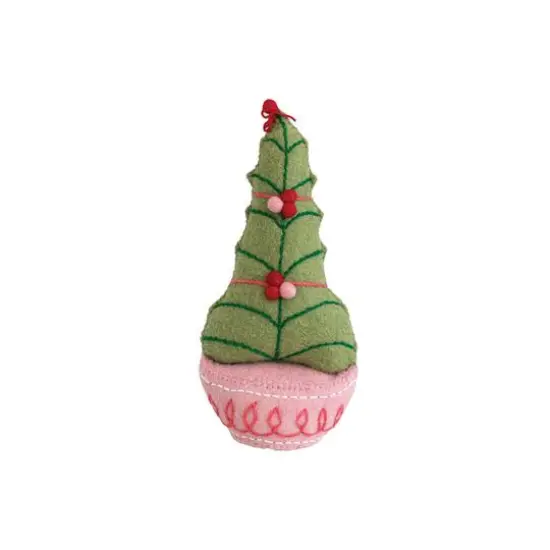Hello Honey&reg; 10.5" Embroidered Handmade Wool Felt Tree with Pom Poms {1}