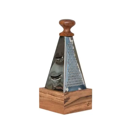 Hello Honey&reg; 7" Handheld Stainless Steel Grater with Acacia Wood Handle & Square Base {3}