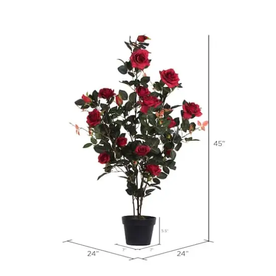 45" Artificial Red Rose Plant in Pot {5}