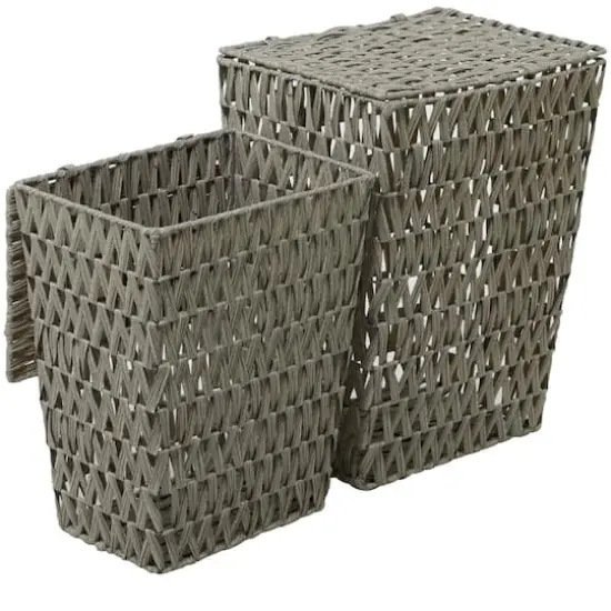 Gray Metal Storage Basket with Matching Lids Set of 2 22", 19" {3}