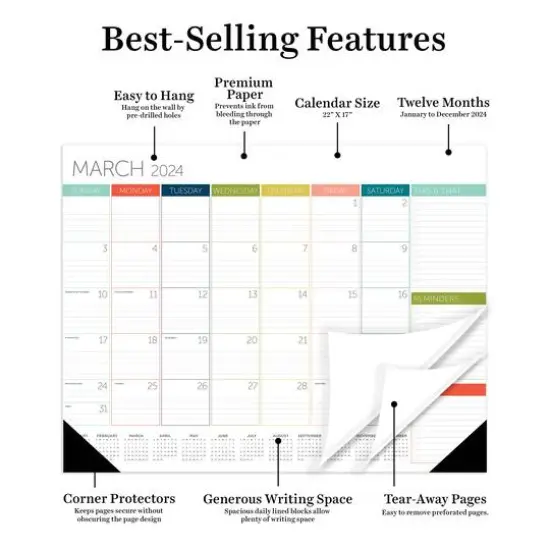 TF Publishing 2024 Rainbow Blocks Large Desk Pad Monthly Blotter Calendar {4}
