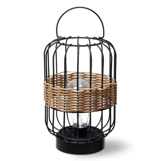 Glitzhome&reg; 11.75" Metal Wire Faux Rattan Solar Powered Outdoor Lantern {1}