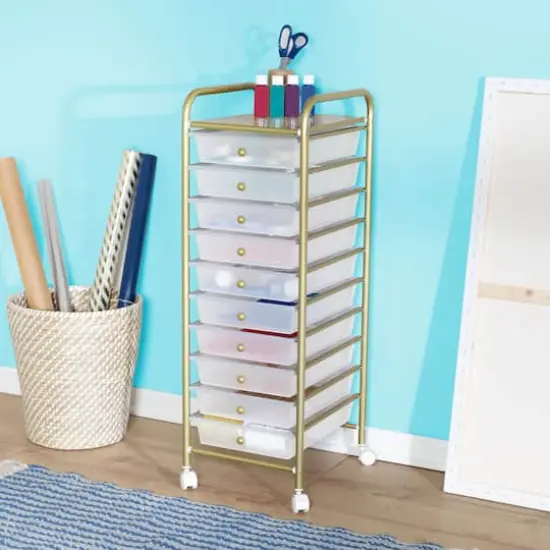 Honey Can Do 10-Drawer Gold Rolling Storage Cart {3}