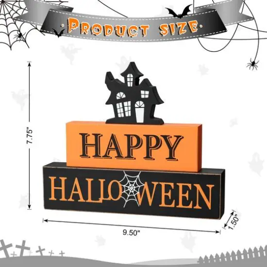 Glitzhome&reg; 9.5" Happy Halloween Haunted House Block Sign {9}
