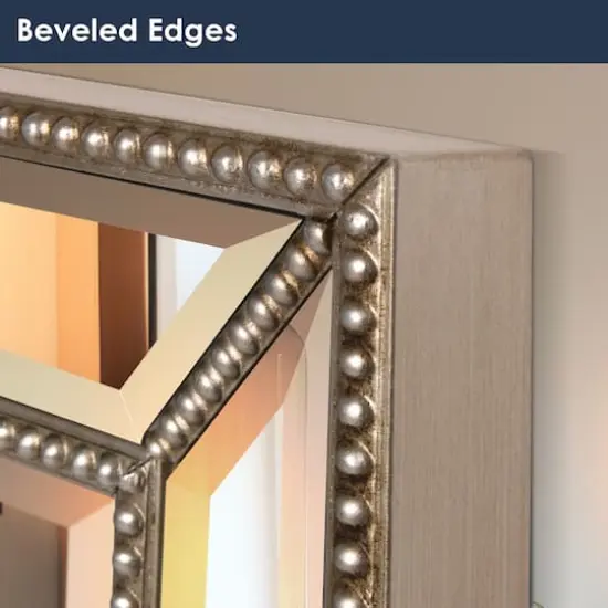 Silver Champagne Beaded Frame Accent Beveled Wall Mirror - 30" x 42" {5}