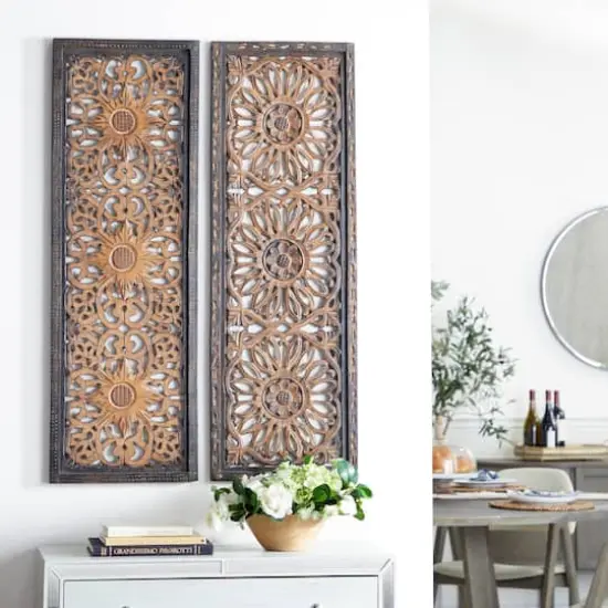 Set of 2 Brown Wood Traditional Wall Decor, 48" x 16" {12}