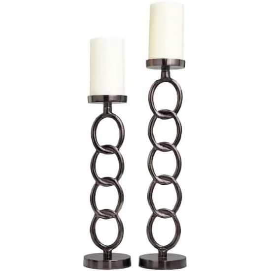Dark Gray Metal Chain Link Geometric Candle Holder Set {1}