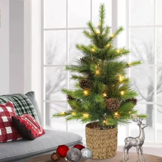 3.5ft. Pre-Lit Potted Artificial Tree, Clear Lights {3}