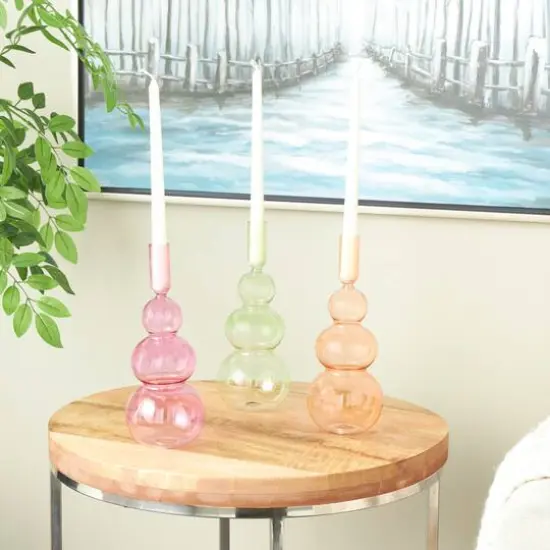 10" Multicolor Glass Triple Ascending Bubble Taper Candle Holder Set, 3ct. {3}
