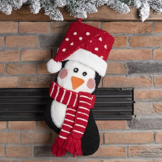 Glitzhome&reg; 19" 3D Penguin Hooked Stocking {3}