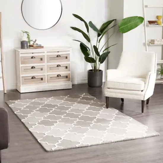 Gray Wool Modern Hand Hooked Rug, 5ft. x 8ft. {7}