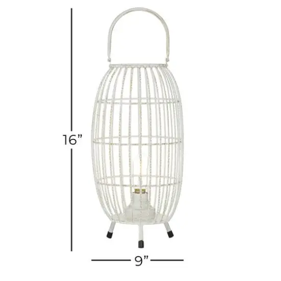 White Iron Modern Candle Holder Lantern, 16" x 9" x 9" {8}