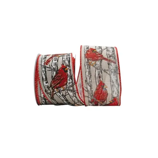 JAM Paper 2.5" x 10yd. Red Cardinal Perch Linen Wired Ribbon {1}
