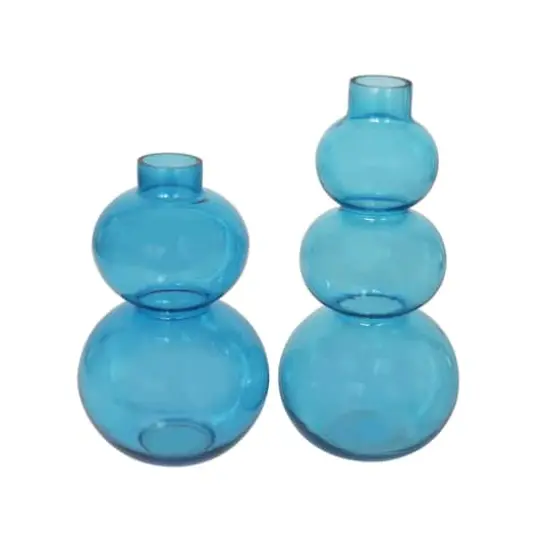 Blue Round Bubble Glass Vase Set {1}