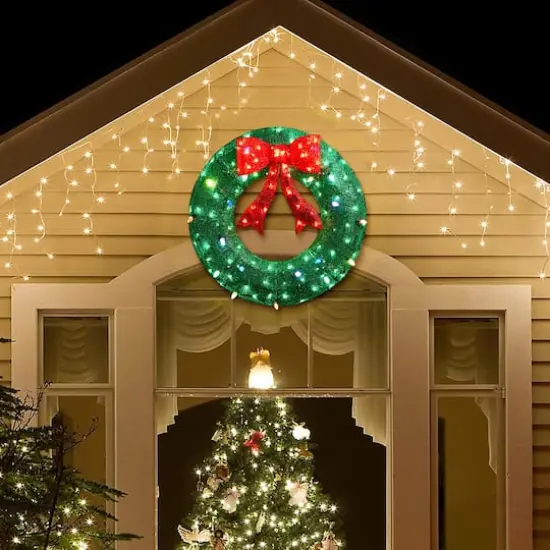 Glitzhome&reg; 3ft. Lighted Christmas 3D Mesh Wreath Outdoor D&eacute;cor {4}