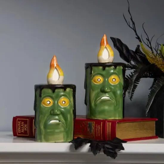 6" Green Frankenstein Candles with LED Lights, 2ct. {3}