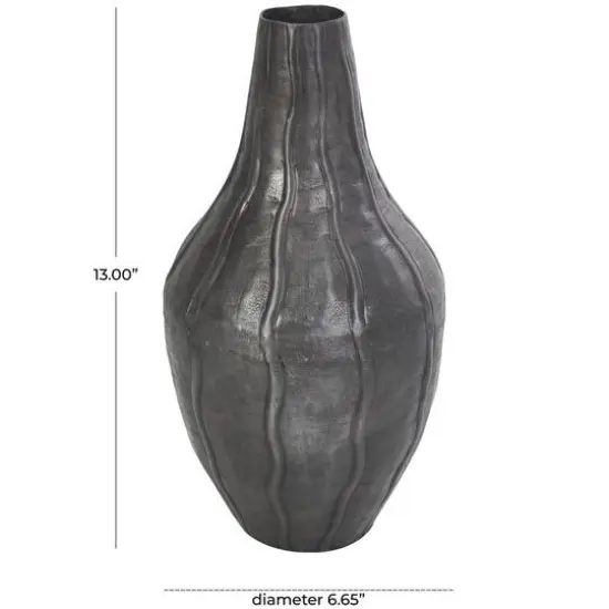 13" Black Metal Snakeskin Inspired Vase with Dimensional Wavy Accents {8}