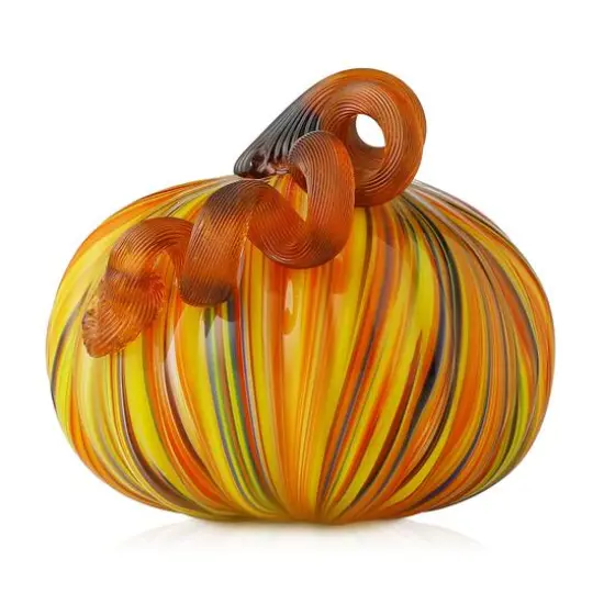 Glitzhome&reg; Short Glass Pumpkin, Multicolor Stripes {10}