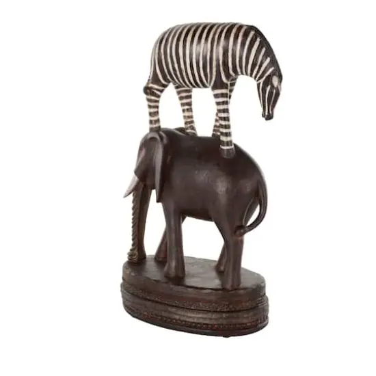 16" Multicolor Safari Animals Stacked Decorative Sculpture with Round Base {3}