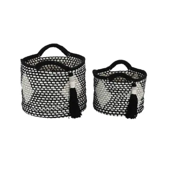 Black Polyester Traditional Storage Basket Set {5}
