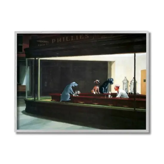 Stupell Industries Night Dogs Classic Painting with Gray Frame Wall Accent {1}