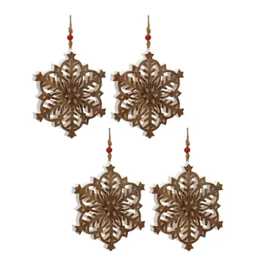 10" Snowflake Cut-Out Mango Wood Ornaments, 4ct. {1}