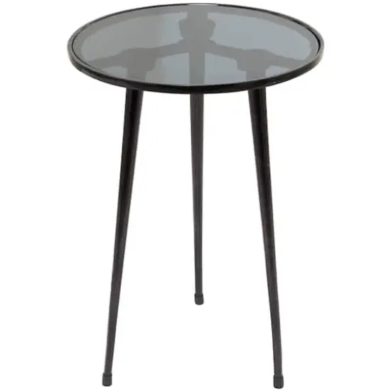 22" Aluminum Tripod Legs Accent Table with Shaded Glass Top Black {6}