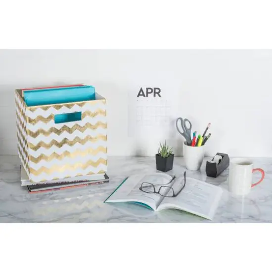 DII&reg; 13" Polyester Chevron Storage Cube Gold {4}