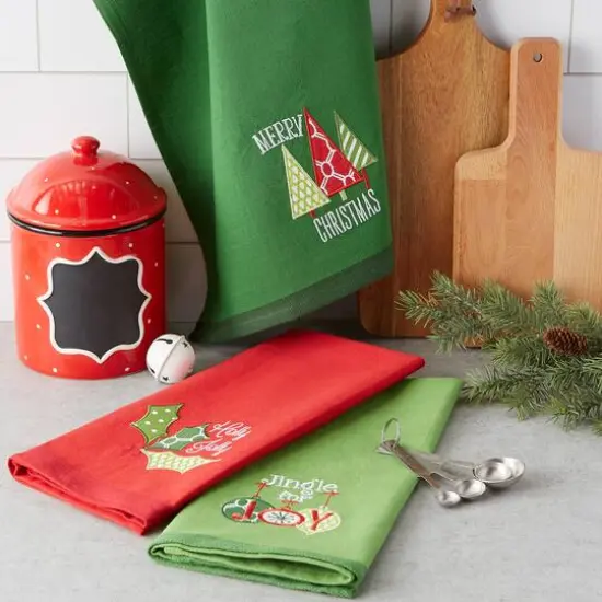 DII&reg; Mixed Christmas Embroidered Dishtowels, 3ct. {8}