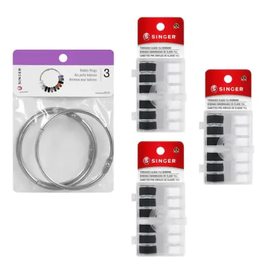 SINGER&reg; Class 15J Sewing Bobbin & Storage Rings Set, Black & White {3}
