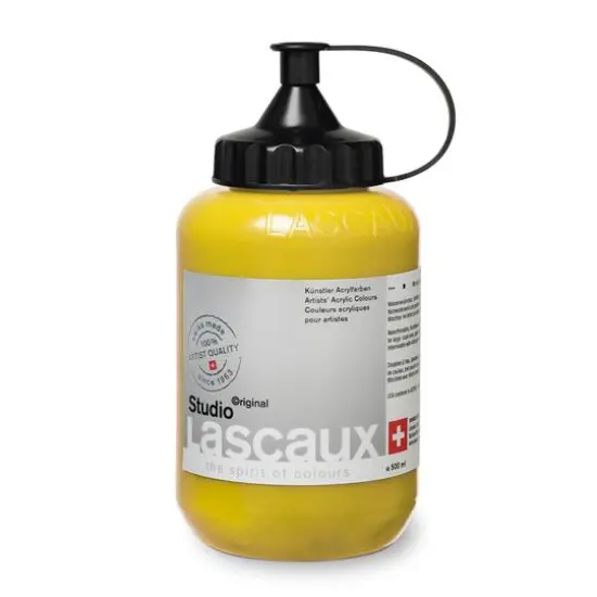 Lascaux Studio Acrylic Paint, 500mL 913 Permanent Yellow Light {1}