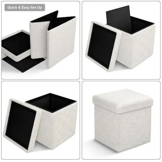 Sorbus Teddy Storage Ottoman Cube White {5}