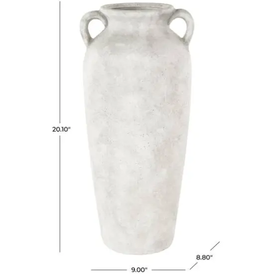 20" White Antique Style Textured Ceramic Vase with Handles {8}
