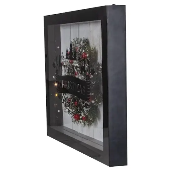 14" Black LED Merry Christmas Box Frame {7}