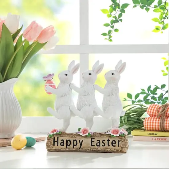 Glitzhome&reg; 9.25" Easter Triple Bunny Table D&eacute;cor {3}