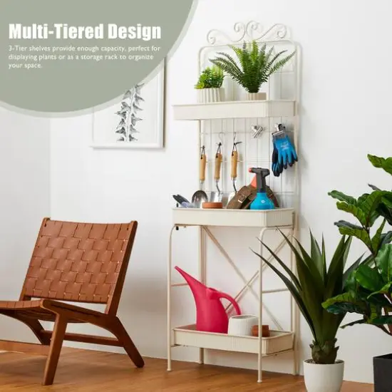 Glitzhome&reg; 68" 3-Tier White Metal Shelf Planter Stand {5}