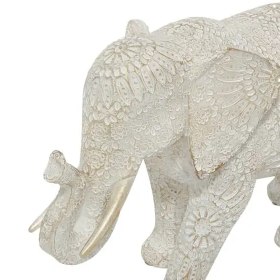 14" White Resin Eclectic Elephant Sculpture {5}