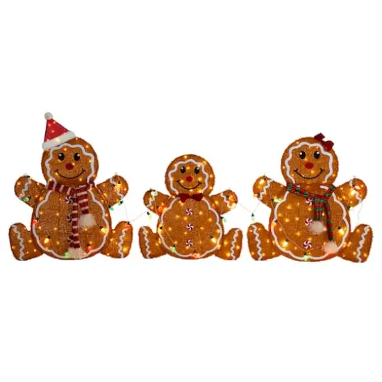 Glitzhome&reg; 90.5"L Lighted Christmas 2D Fabric Gingerbread Family Outdoor Decor Set {1}