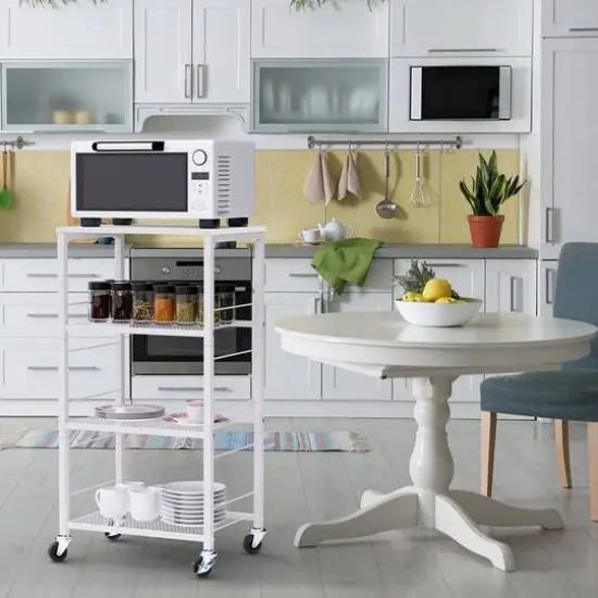 White Kitchen Storage 4-Tier Rolling Utility Cart {7}