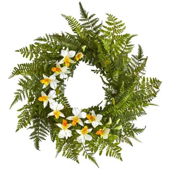 24" Mixed Fern & Dendrobium Orchid Wreath Assorted {1}