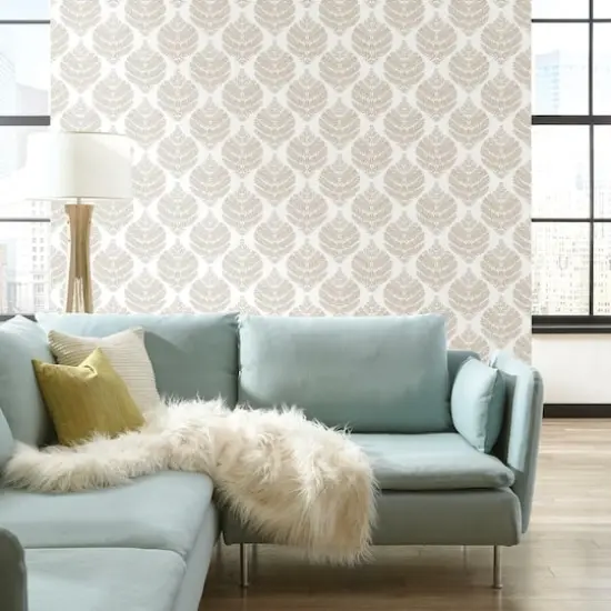 RoomMates Hygge Fern Damask Peel & Stick Wallpaper Taupe and White {4}