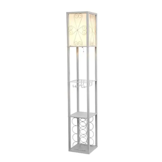 Simple Designs&trade; Floor Lamp Storage Shelf and Wine Rack with Linen Shade Gray {3}