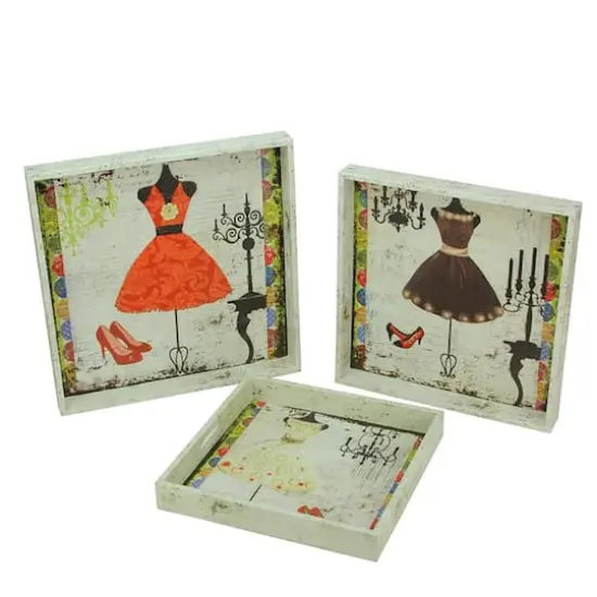 White Vintage Style Fashion & Dresses Square Serving Tray Set {1}