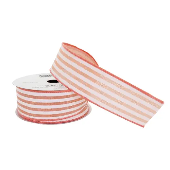 1.5" x 30ft. Stripe Faux Linen Wired Ribbon by Celebrate It&trade; D&eacute;cor Coral {5}