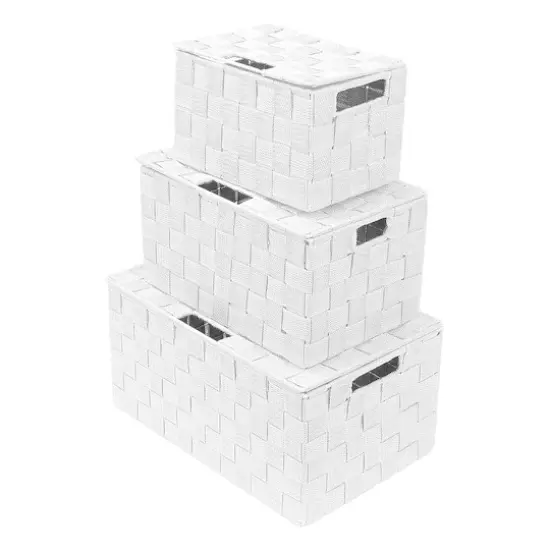 Sorbus 3-Piece Woven Basket with Lid Set White {1}